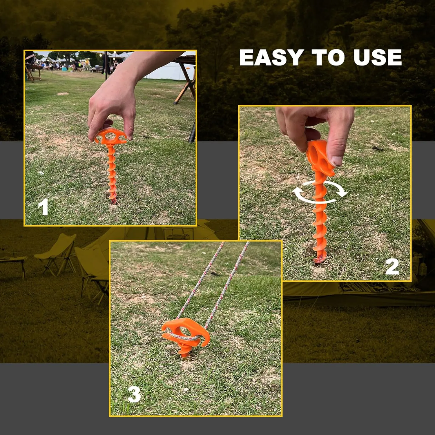 Tent Stakes Sand Stakes for Beach Tent Spiral Anchor Stakes 9.4 Inch Heavy Duty Screw Canopy Stakes for Camping, Hiking and More (16, Orange)