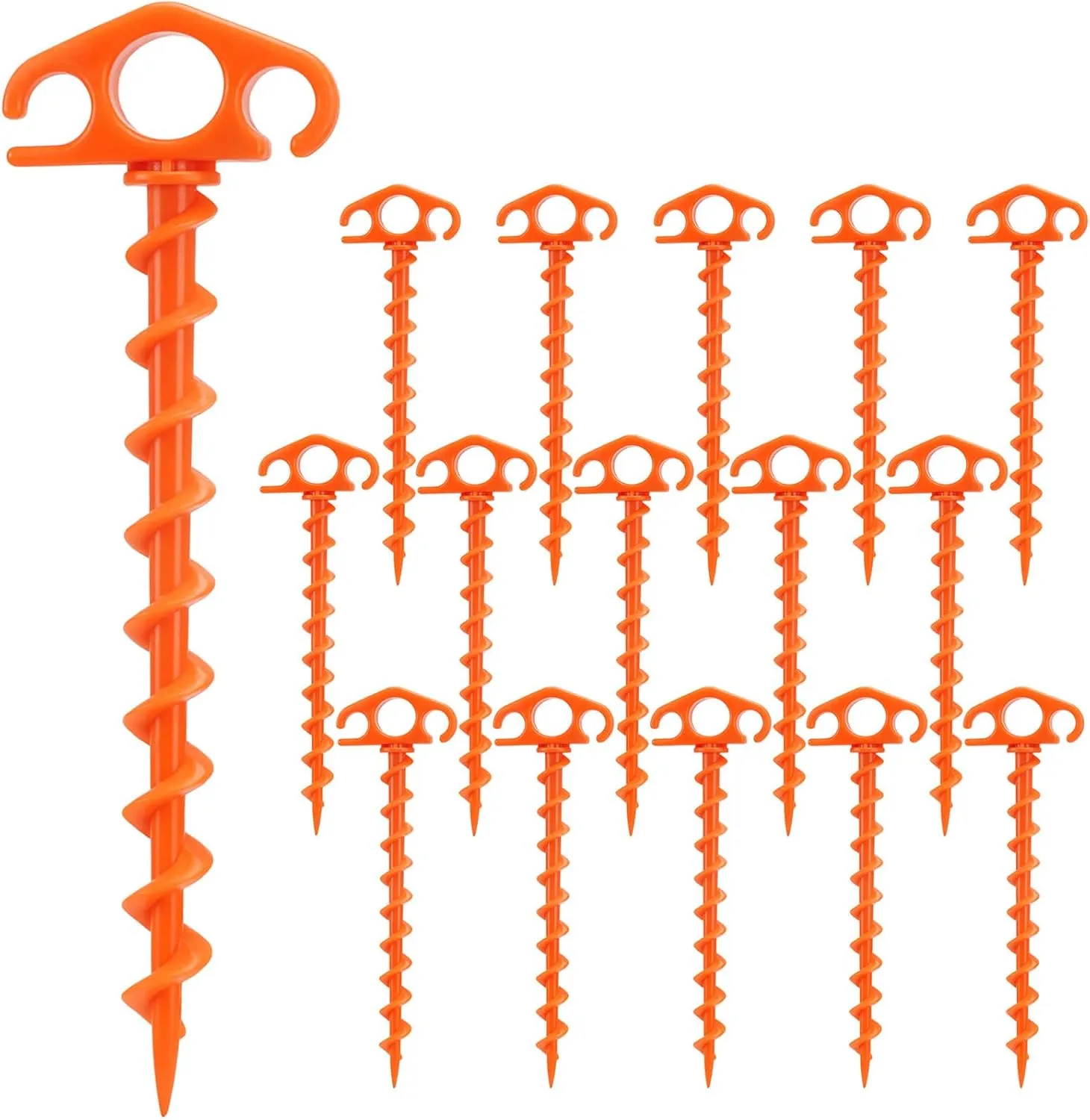 Tent Stakes Sand Stakes for Beach Tent Spiral Anchor Stakes 9.4 Inch Heavy Duty Screw Canopy Stakes for Camping, Hiking and More (16, Orange)
