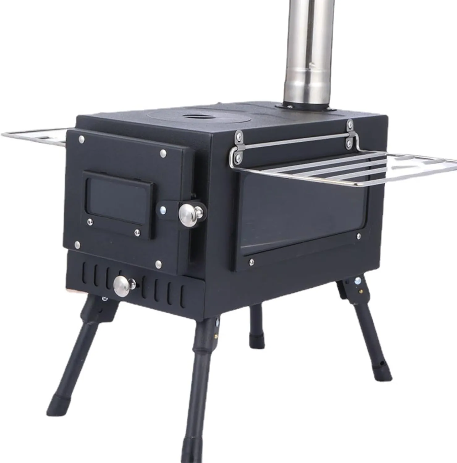 Tent Stoves Wood Burning Folding with Chimney Camping Stoves for Cooking, Camping, Tent, Hiking, Fishing, Backpacking - Black