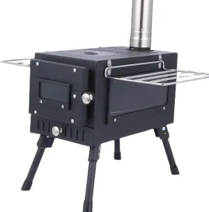 Tent Stoves Wood Burning Folding with Chimney Camping Stoves for Cooking, Camping, Tent, Hiking, Fishing, Backpacking - Black
