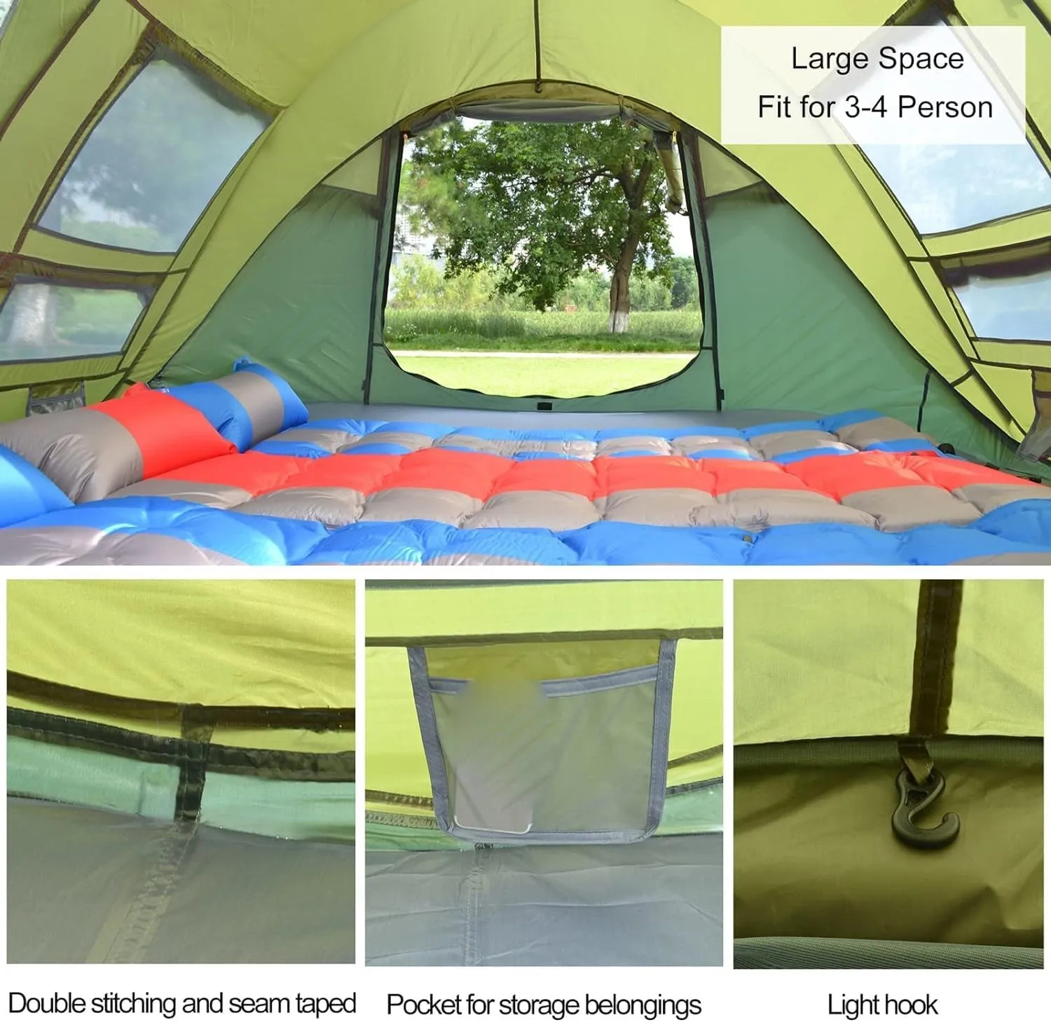 Tents Automatic Pop-up Tent, 3-4 Person Outdoor Instant Setup Tent 4 Season Waterproof Tent for Hiking, Camping, Travelling (Brown One Size)