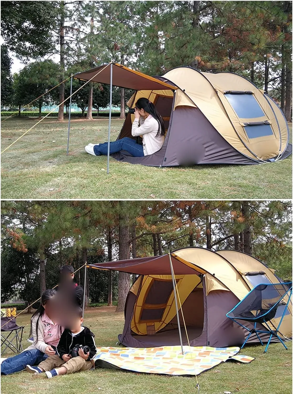 Tents Automatic Pop-up Tent, 3-4 Person Outdoor Instant Setup Tent 4 Season Waterproof Tent for Hiking, Camping, Travelling (Brown One Size)