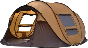 Tents Automatic Pop-up Tent, 3-4 Person Outdoor Instant Setup Tent 4 Season Waterproof Tent for Hiking, Camping, Travelling (Brown One Size)