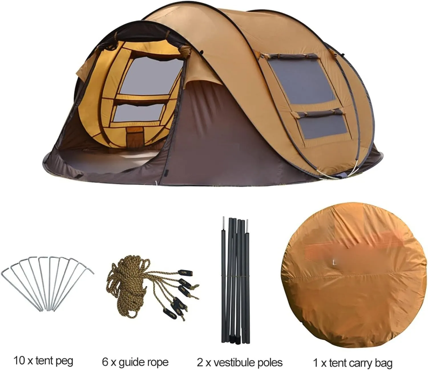 Tents Automatic Pop-up Tent, 3-4 Person Outdoor Instant Setup Tent 4 Season Waterproof Tent for Hiking, Camping, Travelling (Brown One Size)