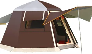 Tents Camping Tents with Porch Double Layer Automatic Opening Hydraulic Tent Dome Family Tent with Porch for Climbing Fishing Festivals Garden (Color : Coffee Color, Size : 3)