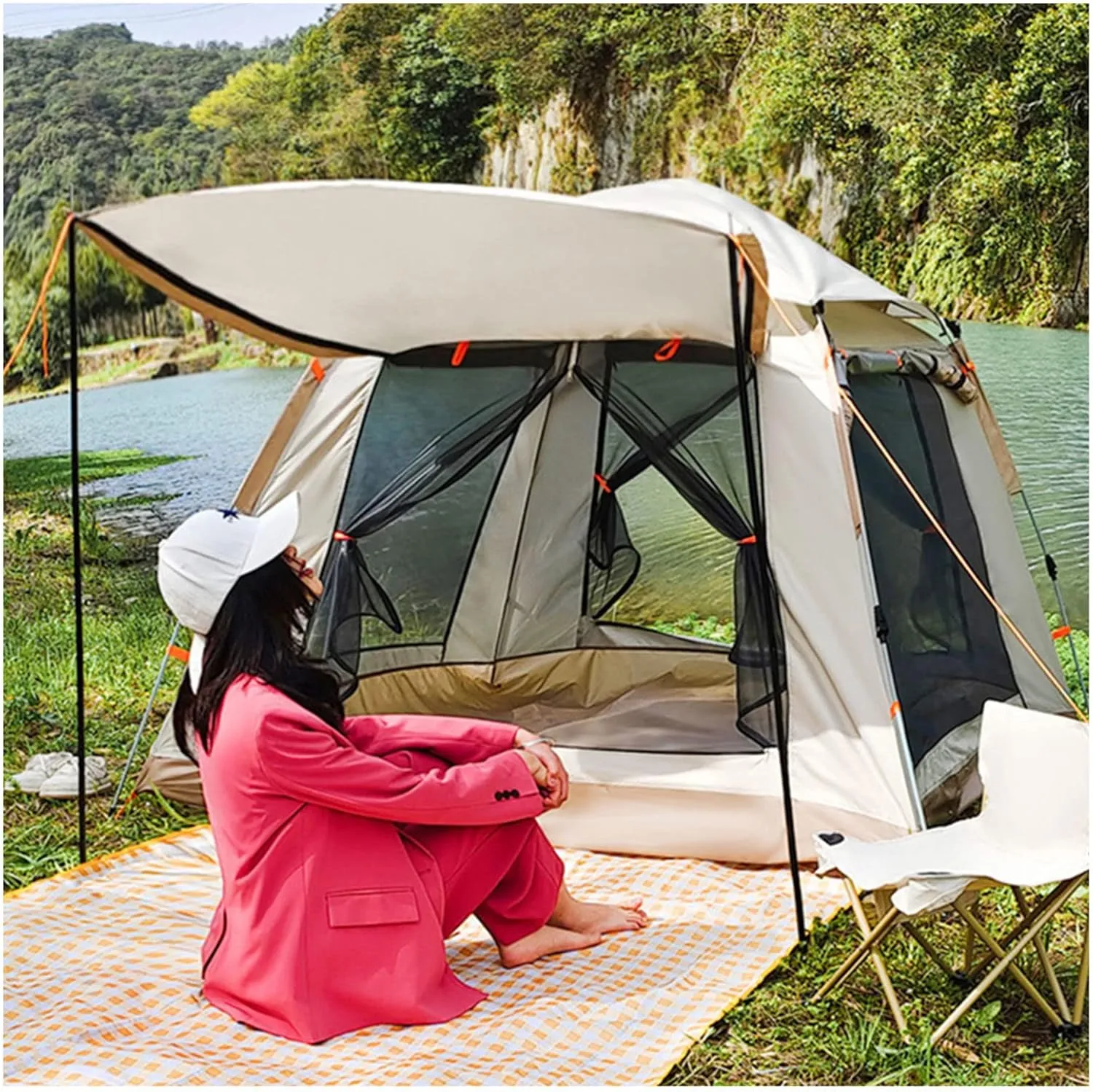 Tents Waterproof 4 People Double Doors and Four Windows, Dome Tents Sturdy Waterproof Tents Ideal for Camping in The Garden