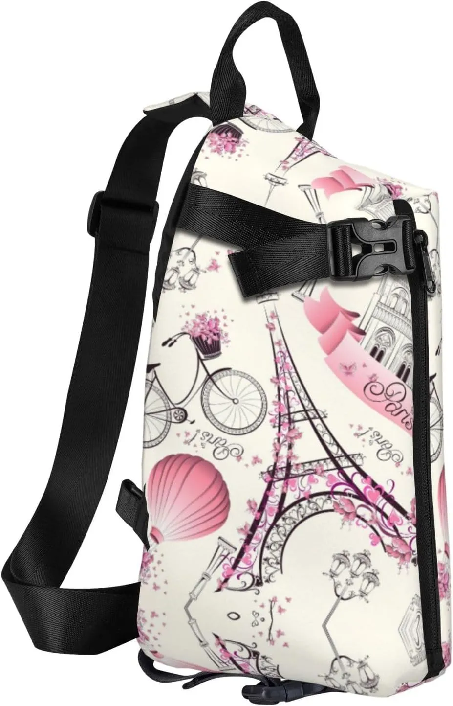 The Paris Tower And A Bicycle Print Crossbody Backpack Casual Adjustable Bag Multifunctional Sling Backpack