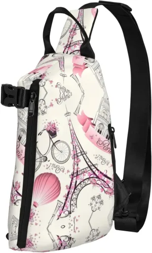 The Paris Tower And A Bicycle Print Crossbody Backpack Casual Adjustable Bag Multifunctional Sling Backpack
