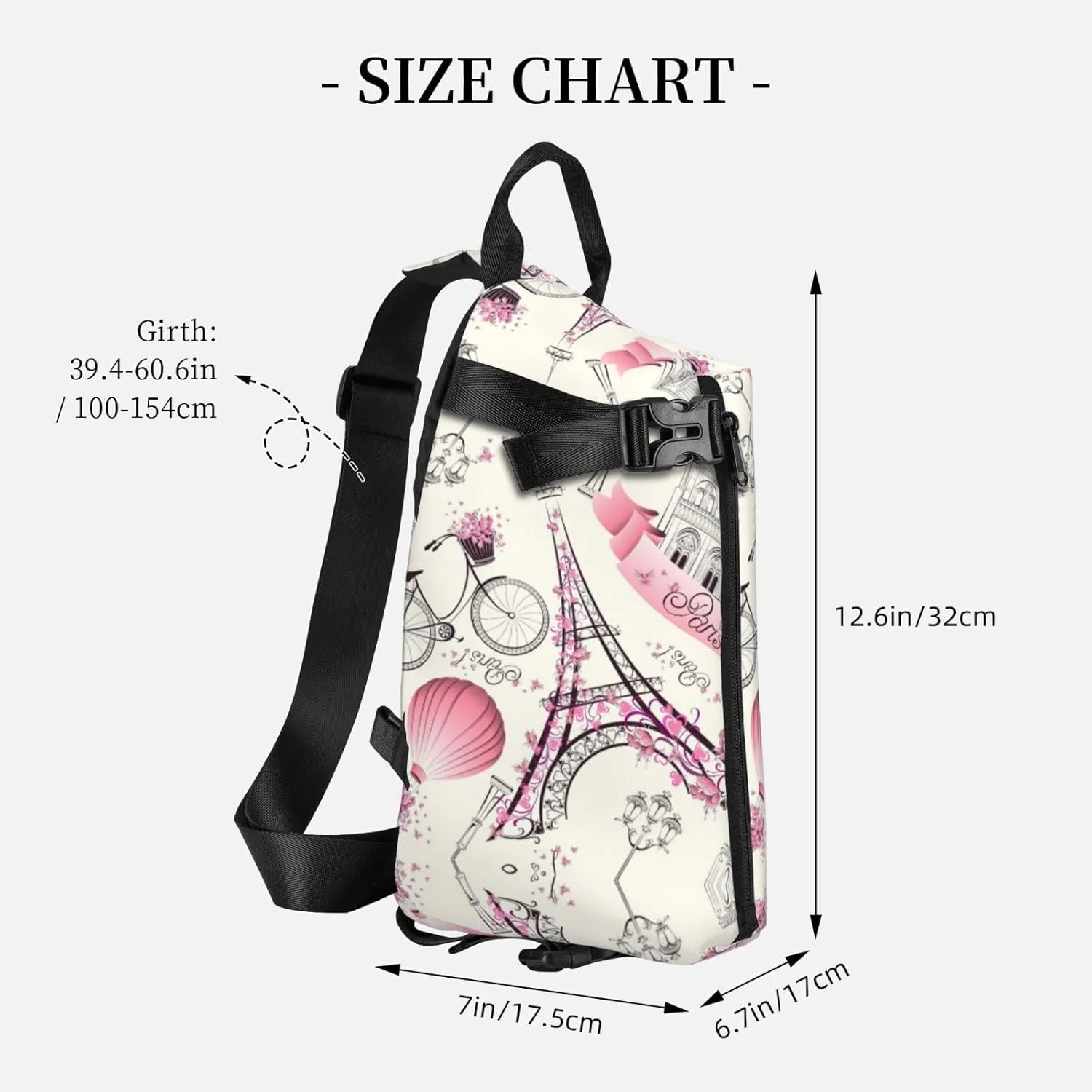 The Paris Tower And A Bicycle Print Crossbody Backpack Casual Adjustable Bag Multifunctional Sling Backpack