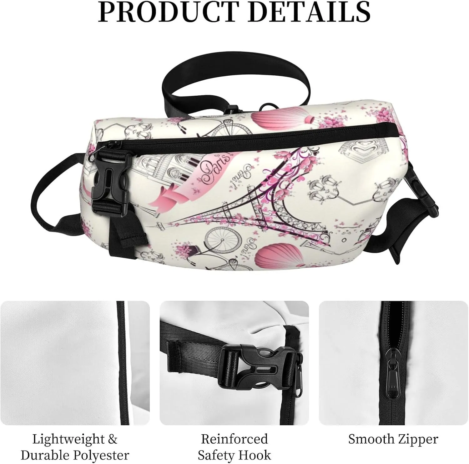 The Paris Tower And A Bicycle Print Crossbody Backpack Casual Adjustable Bag Multifunctional Sling Backpack