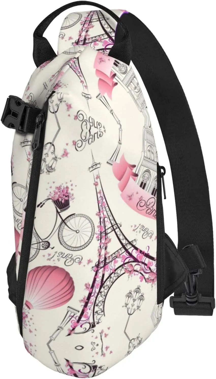 The Paris Tower And A Bicycle Print Crossbody Backpack Casual Adjustable Bag Multifunctional Sling Backpack
