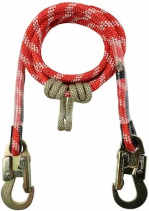 The Red-3 2-in-1 Prusik Positioning Lanyard for Climbing & Fall Protection - Static Kernmantle Rope 1/2 inch Diameter x 10 ft, 5,400 lb MBS - 2 Steel Safety Snap Swivels