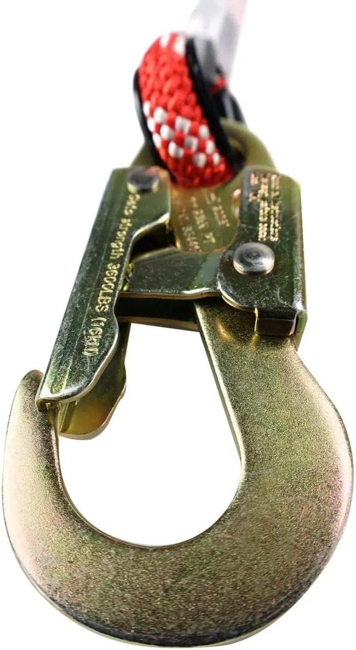 The Red-3 2-in-1 Prusik Positioning Lanyard for Climbing & Fall Protection - Static Kernmantle Rope 1/2 inch Diameter x 10 ft, 5,400 lb MBS - 2 Steel Safety Snap Swivels
