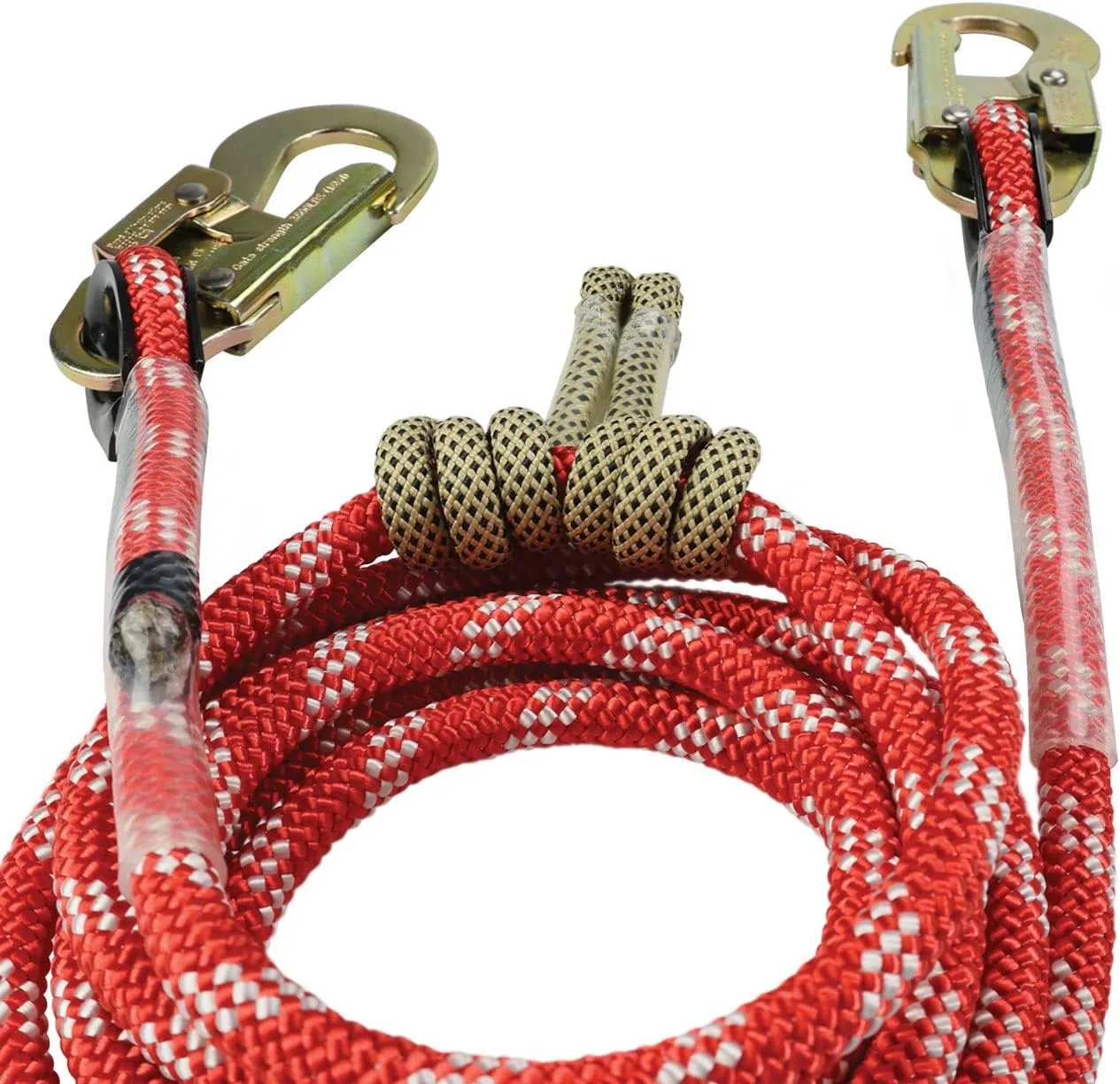 The Red-3 2-in-1 Prusik Positioning Lanyard for Climbing & Fall Protection - Static Kernmantle Rope 1/2 inch Diameter x 12 ft, 5,400 lb MBS - 2 Steel Safety Snap Swivels
