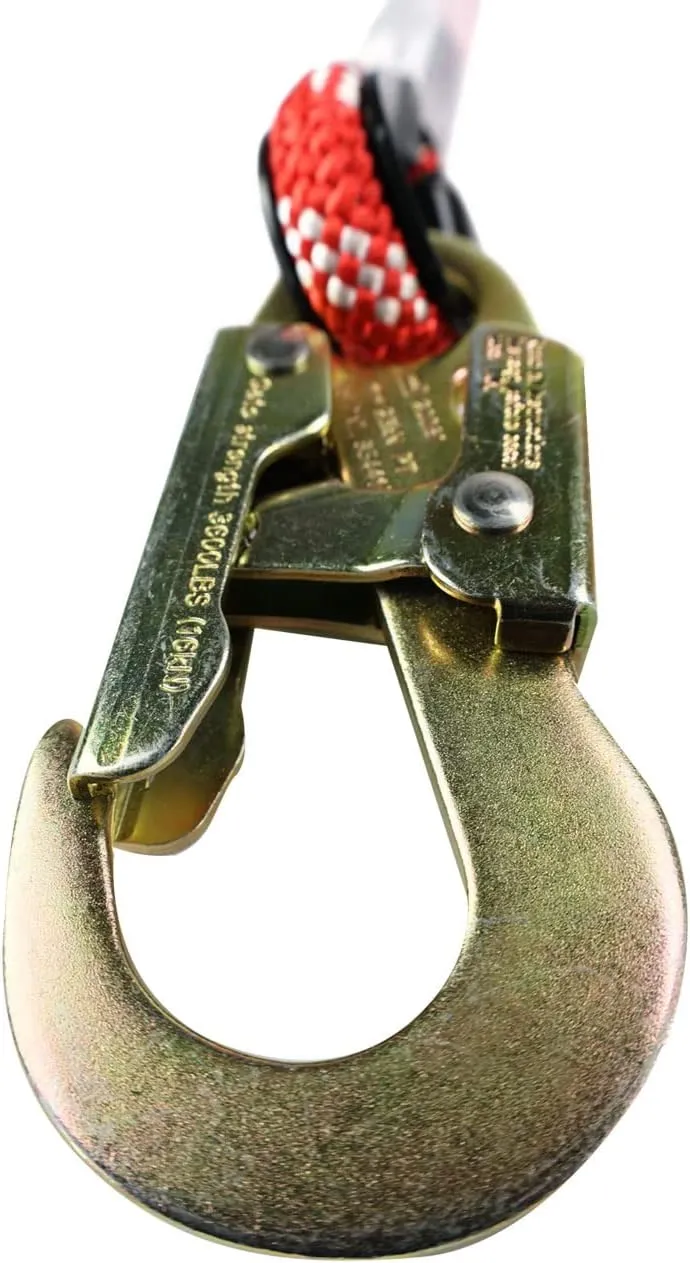 The Red-3 2-in-1 Prusik Positioning Lanyard for Climbing & Fall Protection - Static Kernmantle Rope 1/2 inch Diameter x 12 ft, 5,400 lb MBS - 2 Steel Safety Snap Swivels