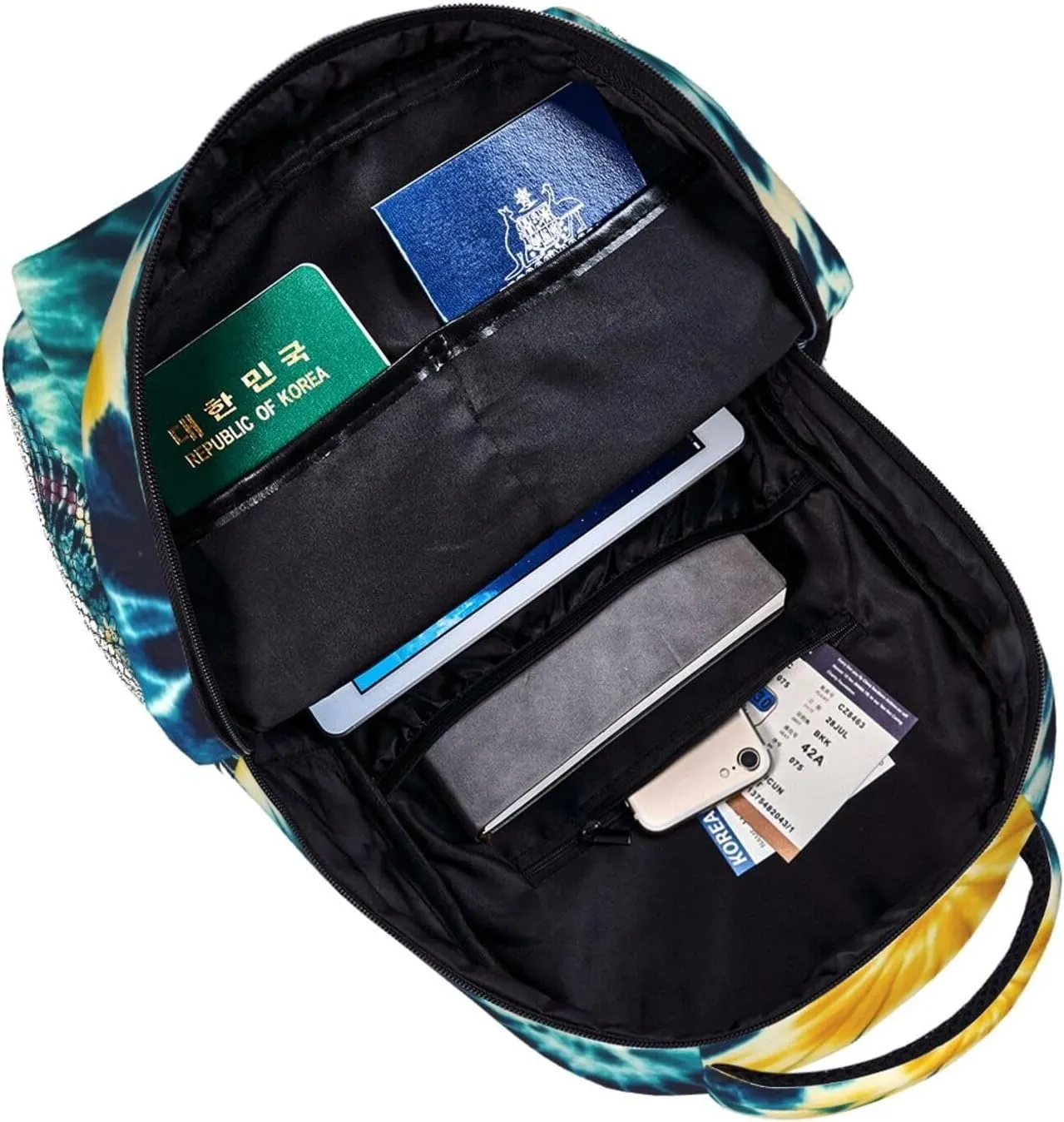 Tie Dye Art Rucksack Polyester Anti-Theft Multipurpose Carry On Bag Large Capacity Travel and Sport Backpack Rucksack With Smooth Zippers