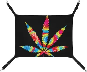 Tie Dye Weed Cat Hanging Hammock Soft Breathable Pet Cage Dog Hammock with Adjustable Straps and Metal Hooks, style, 202403255