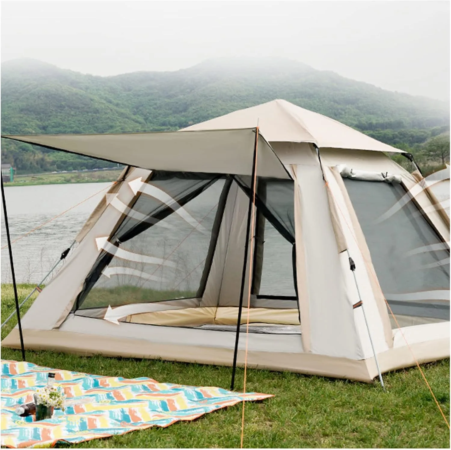 Tipi Tents for Camping 4 People,Waterproof Big Tents Practical Advanced Pop Up Tent for Family,Outdoor,Hiking and Mountaineering