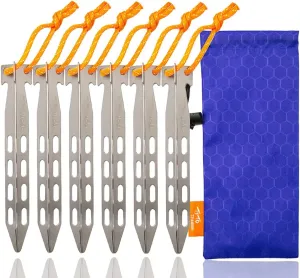 TiTo 6 Pack Titanium Tent Stakes 14X14X160mm V-Shaped Windproof Tent Nail Pegs with Carrying Pouch for Camping, Hiking, Gardening and Canopy (Gray)