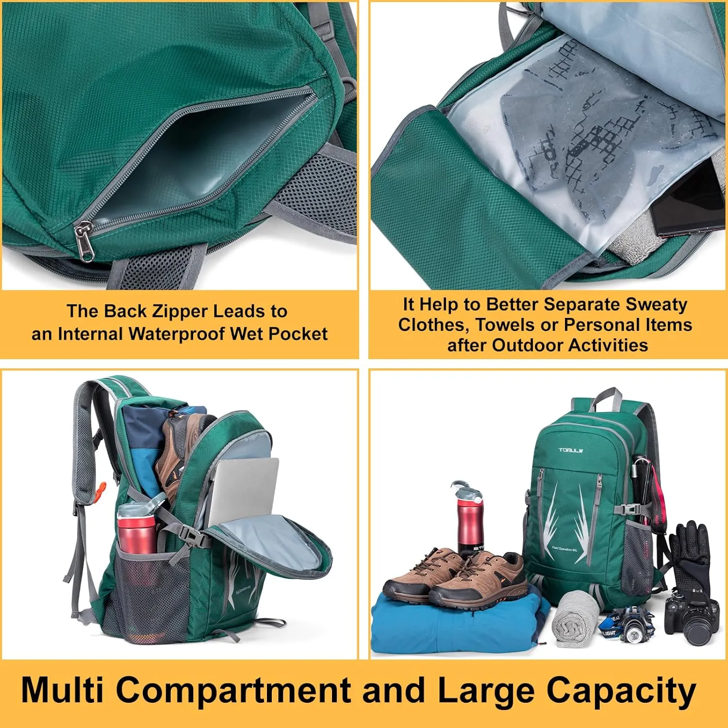 TOMULE Day Hiking Backpack - Small Waterproof Travel Backpack for Women, 40L