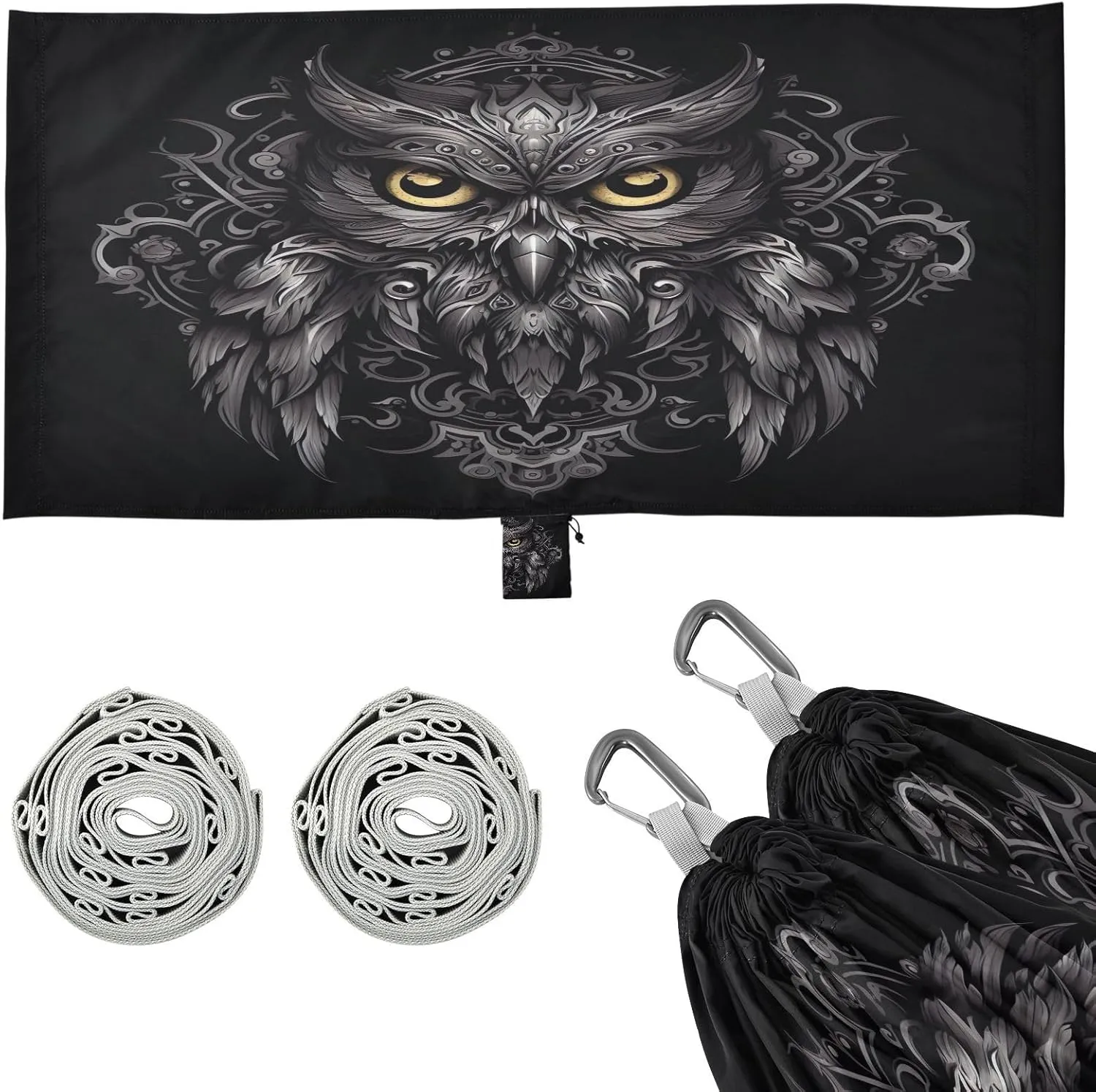 Totemic Owl Camping Hammock, 330 lbs with 2 Tree Straps, Carry Bag, Single Portable Hammock for Outdoor/Indoor, Hiking, Beach, Backpacking, Travel