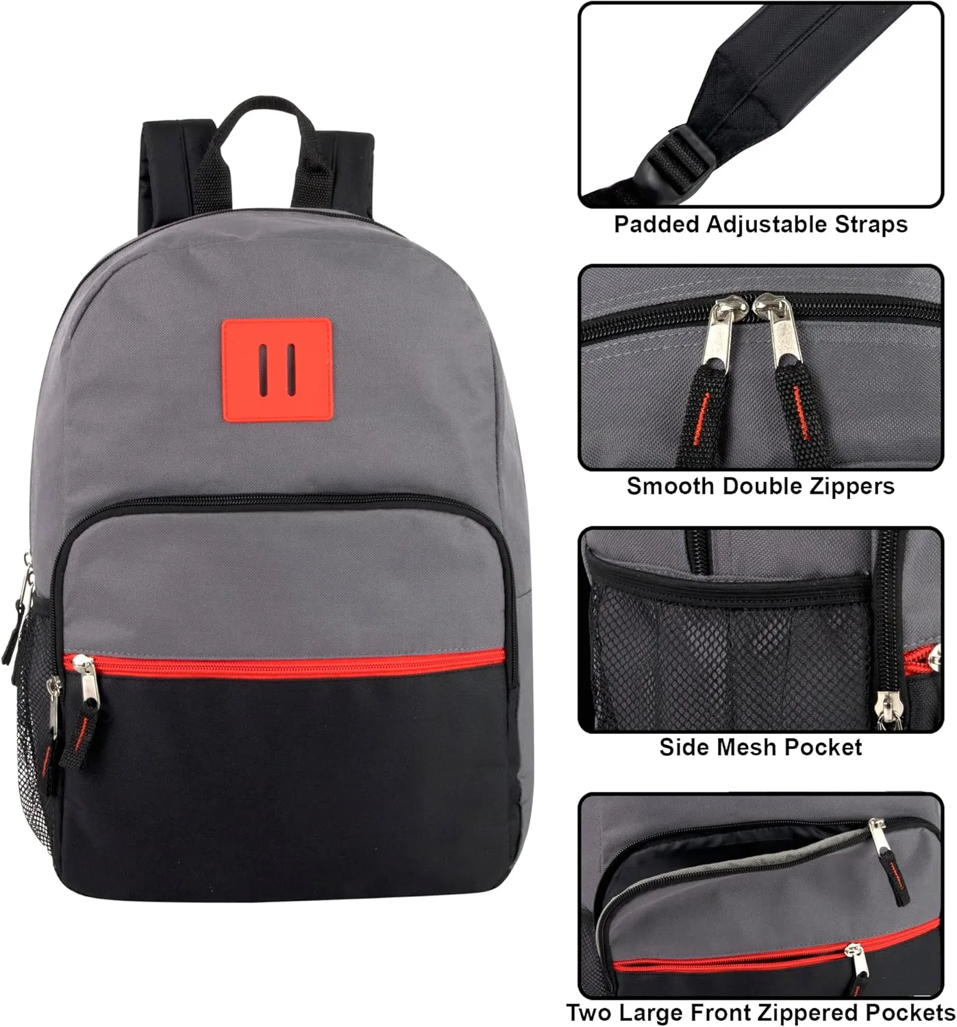Trail maker Wholesale Two Tone Backpacks in Bulk 24 Pack for College, Homeless Adults Nonprofit with Adjustable Padded Straps
