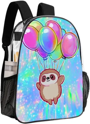 Transparent Daypack Backpack for Climbing Outdoors Running - Big Capacity Multipurpose Anti-Theft Bookbag, Balloon Sloth Rainbow Travel Hiking & Camping Rucksack