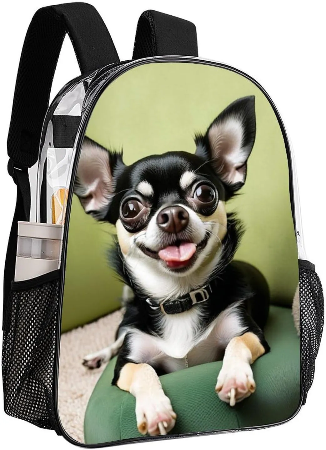 Transparent Daypack Backpack for Sports Travel Running - Big Capacity Anti-Theft Multipurpose Carry On Bag, Chihuahua Dog Laptop Book Bag Rucksack