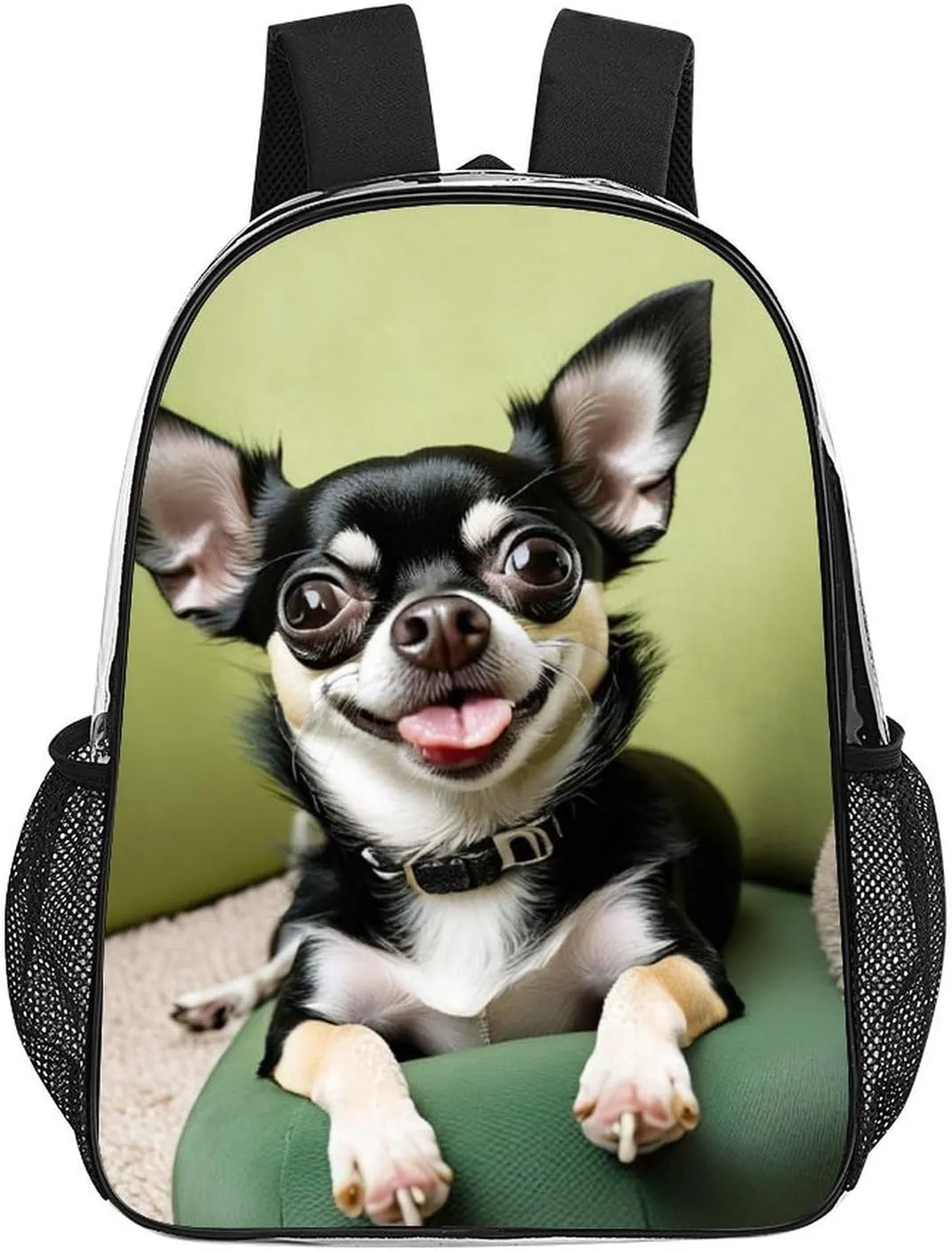 Transparent Daypack Backpack for Sports Travel Running - Big Capacity Anti-Theft Multipurpose Carry On Bag, Chihuahua Dog Laptop Book Bag Rucksack