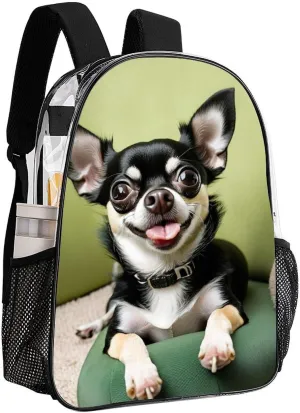 Transparent Daypack Backpack for Sports Travel Running - Big Capacity Anti-Theft Multipurpose Carry On Bag, Chihuahua Dog Laptop Book Bag Rucksack