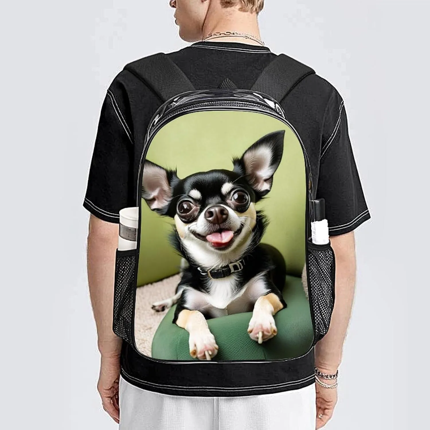 Transparent Daypack Backpack for Sports Travel Running - Big Capacity Anti-Theft Multipurpose Carry On Bag, Chihuahua Dog Laptop Book Bag Rucksack