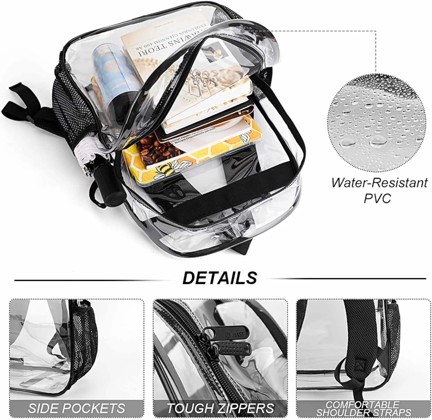 Transparent Daypack Backpack for Trekking Picnic Walking Cycling - Large Capacity Anti-Theft Multipurpose Shoulder Bag, Cute Weimaraner Dog Casual Daypack