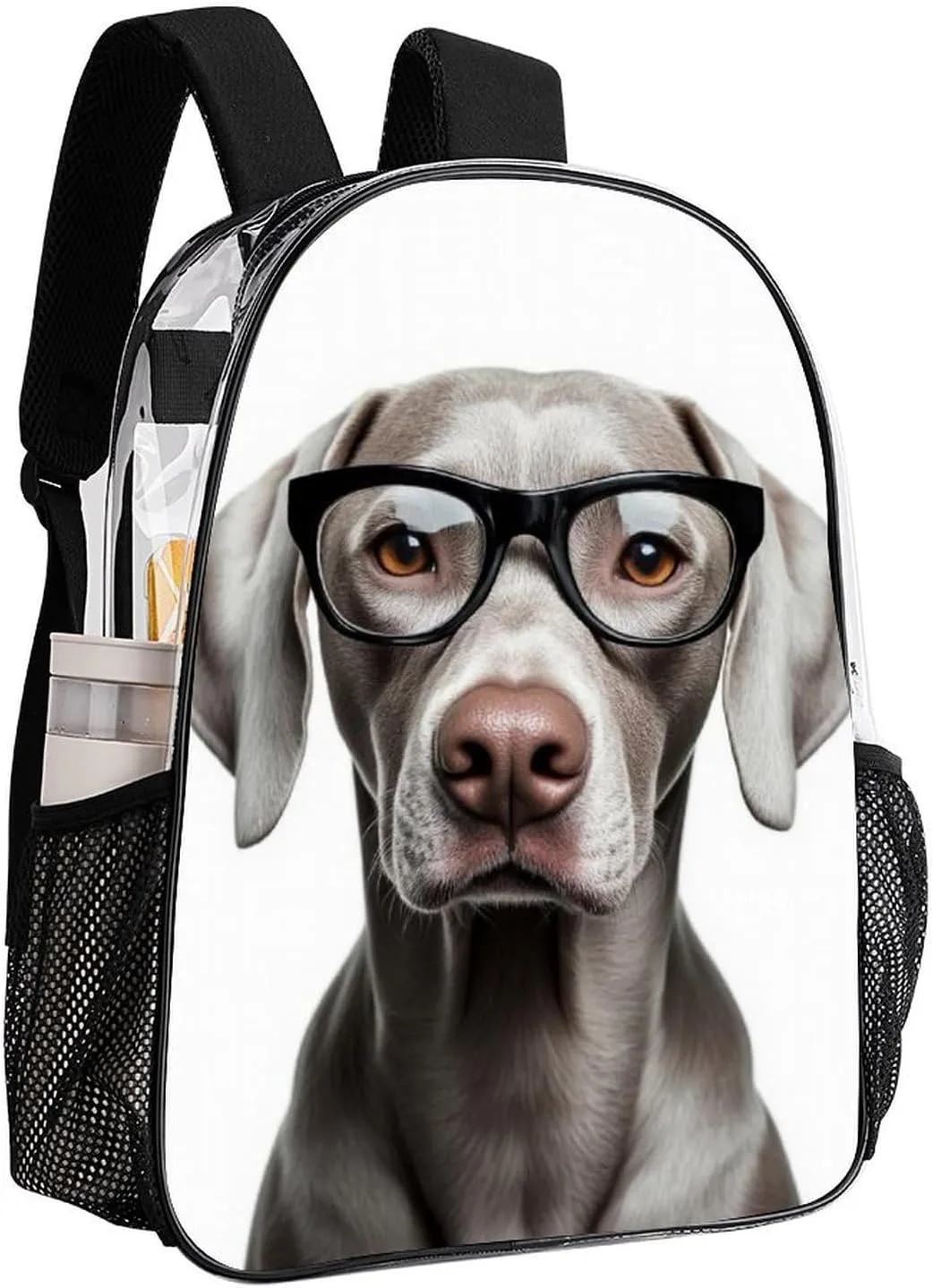 Transparent Daypack Backpack for Trekking Picnic Walking Cycling - Large Capacity Anti-Theft Multipurpose Shoulder Bag, Cute Weimaraner Dog Casual Daypack