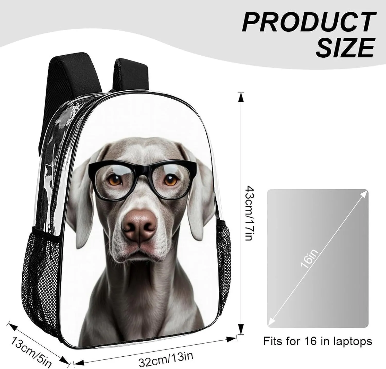 Transparent Daypack Backpack for Trekking Picnic Walking Cycling - Large Capacity Anti-Theft Multipurpose Shoulder Bag, Cute Weimaraner Dog Casual Daypack