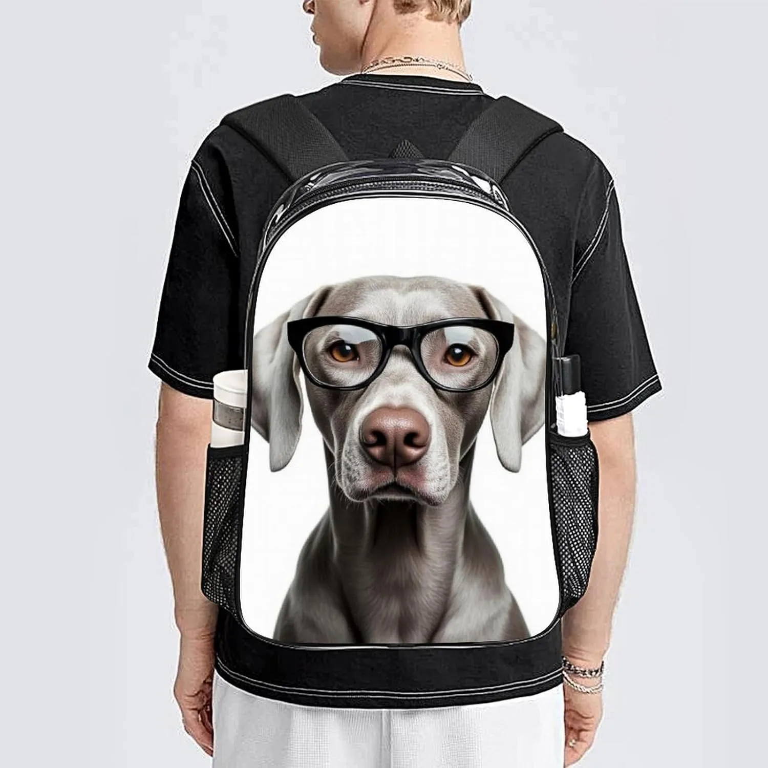 Transparent Daypack Backpack for Trekking Picnic Walking Cycling - Large Capacity Anti-Theft Multipurpose Shoulder Bag, Cute Weimaraner Dog Casual Daypack