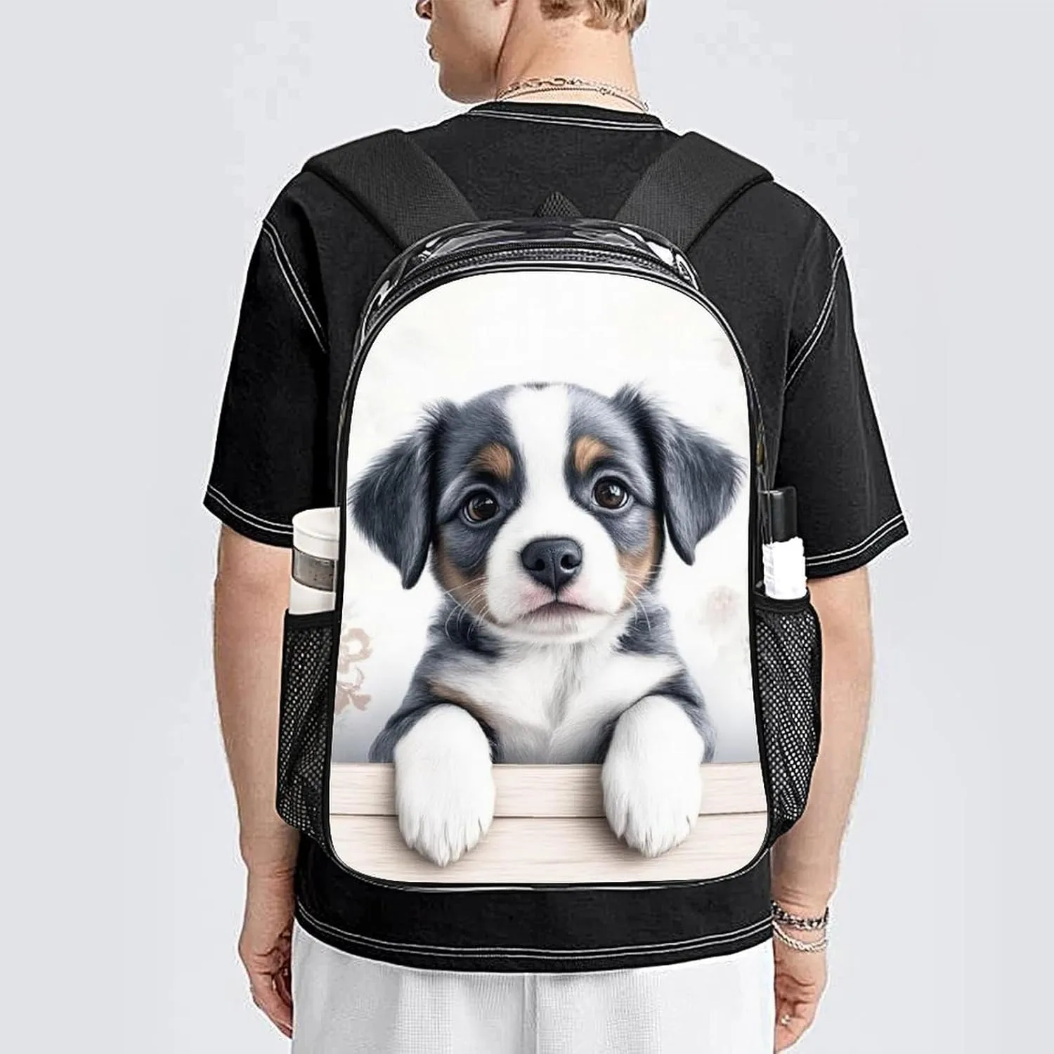 Transparent Daypack Backpack for Trekking Picnic Walking Cycling - Large Capacity Anti-Theft Multipurpose Shoulder Bag, Schnauzer Cute Dog Casual Daypack