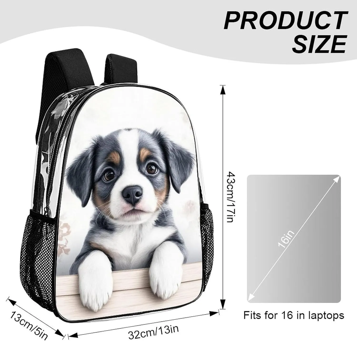 Transparent Daypack Backpack for Trekking Picnic Walking Cycling - Large Capacity Anti-Theft Multipurpose Shoulder Bag, Schnauzer Cute Dog Casual Daypack