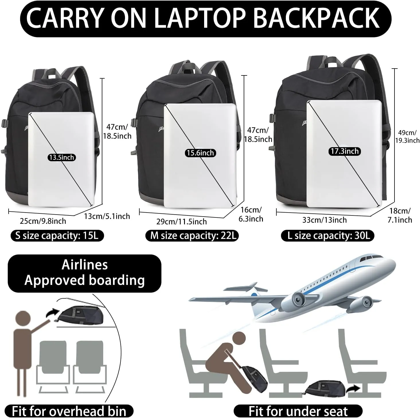 Travel Backpack for Women & Men, Lightweight Backpacks with USB Charging Port in 3 Size, TSA 13.5/15.6/17.3 inch Laptop Backpack, Casual Hiking Daypack for Camping Weekender Business Outdoor