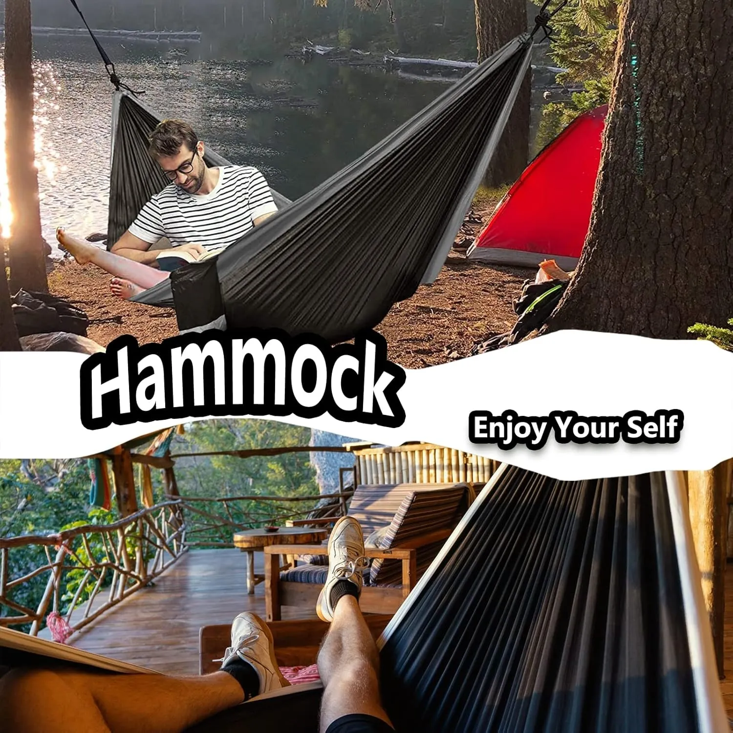 Travel Hammock, Lightweight Camping Hammock 200kg Load Capacity, Portable Outdoor Double Hammock for Camping, Backpacking, Survival, Outdoor Backyard Hiking,F