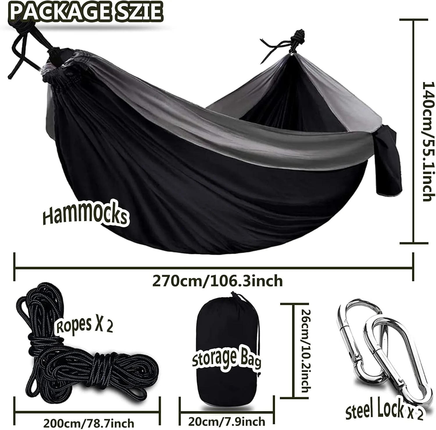 Travel Hammock, Lightweight Camping Hammock 200kg Load Capacity, Portable Outdoor Double Hammock for Camping, Backpacking, Survival, Outdoor Backyard Hiking,F