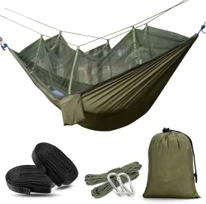 Travel Hammock with Mosquito Net, Lightweight Camping Hammock 200kg Load Capacity, Portable Outdoor Hammock for Camping, Backpacking, Survival, Outdoor Backyard Hiking,Army Green