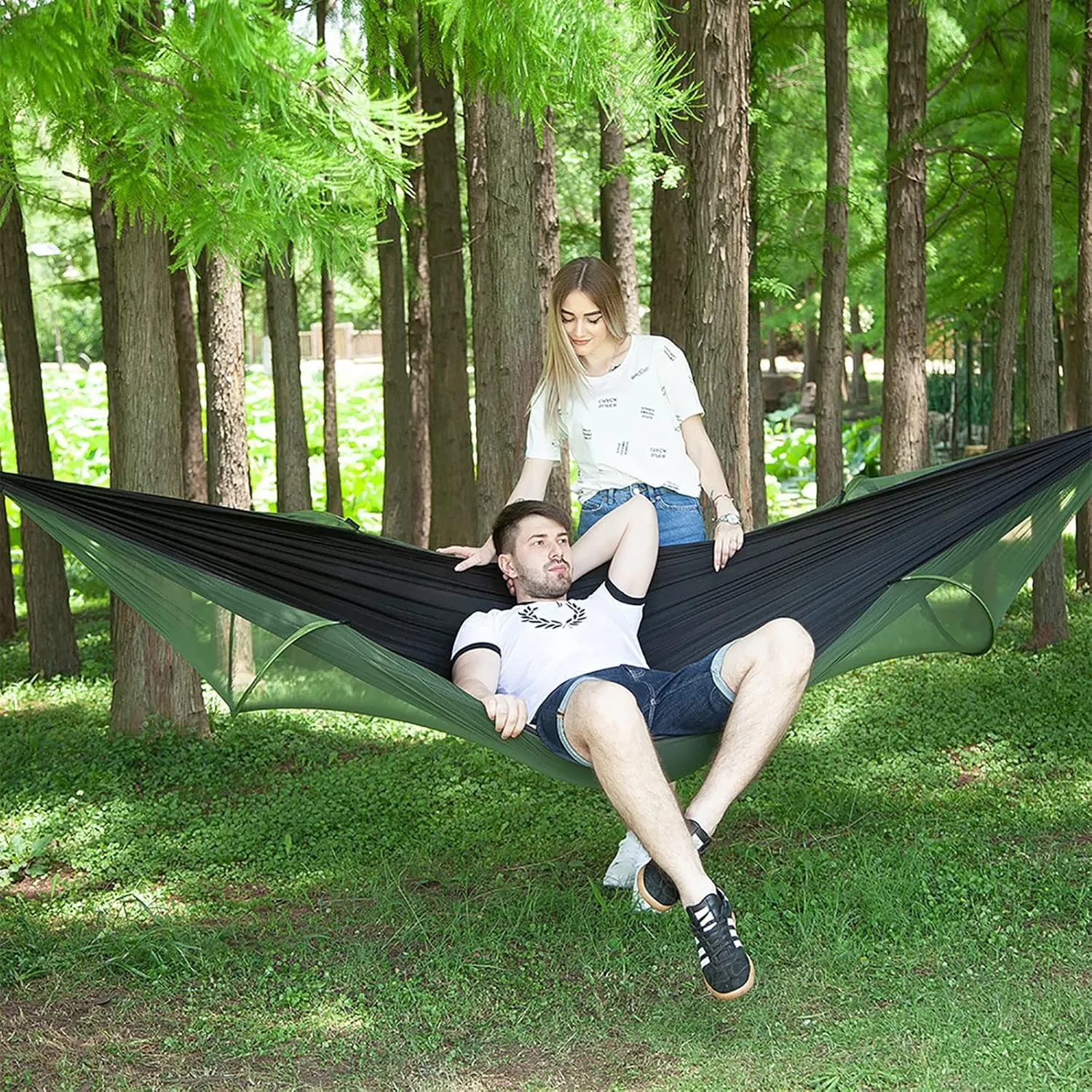 Travel Hammock with Mosquito Net, Lightweight Camping Hammock Hold Up to 200kg, Portable Outdoor Hammock for Camping Hiking Backpacking,Black,250x120cm