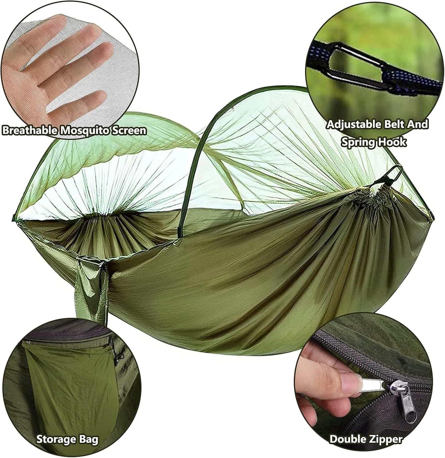 Travel Hammock with Mosquito Net, Lightweight Camping Hammock Hold Up to 200kg, Portable Outdoor Hammock for Camping Hiking Backpacking,Black,250x120cm