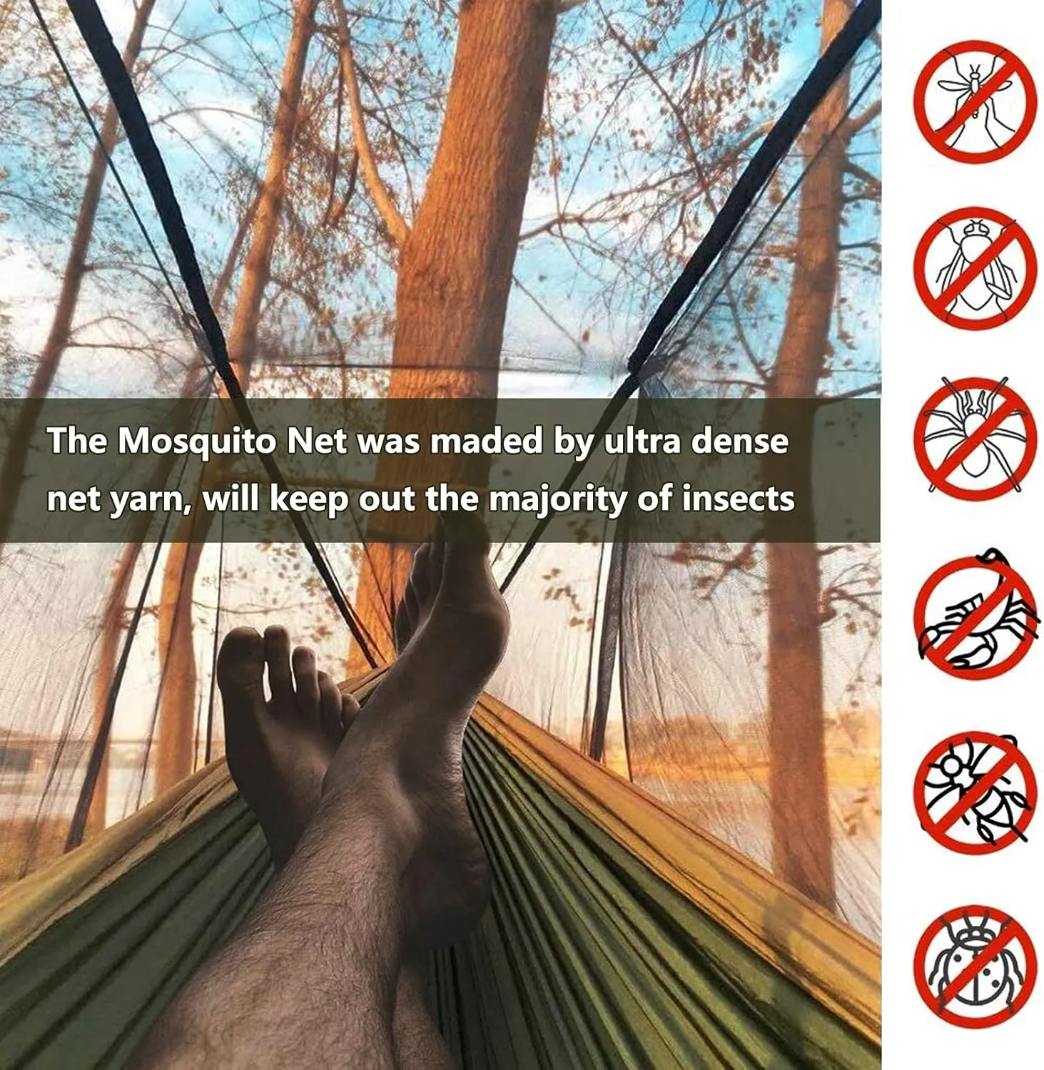 Travel Hammock with Mosquito Net, Lightweight Camping Hammock Hold Up to 200kg, Portable Outdoor Hammock for Camping Hiking Backpacking,Black,250x120cm