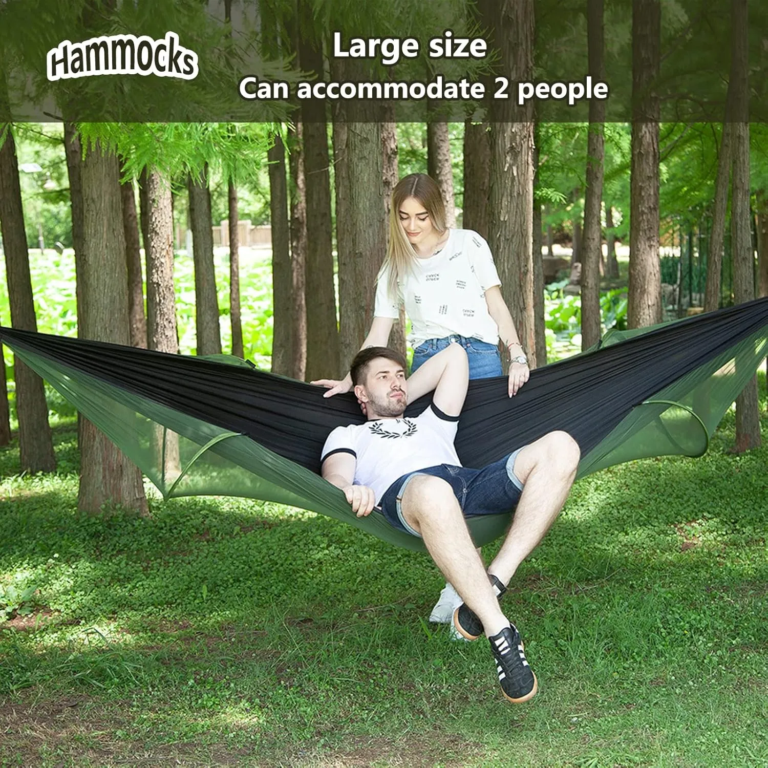 Travel Hammock with Mosquito Net, Lightweight Camping Hammock Hold Up to 200kg, Portable Outdoor Hammock for Camping Hiking Backpacking,Black,250x120cm