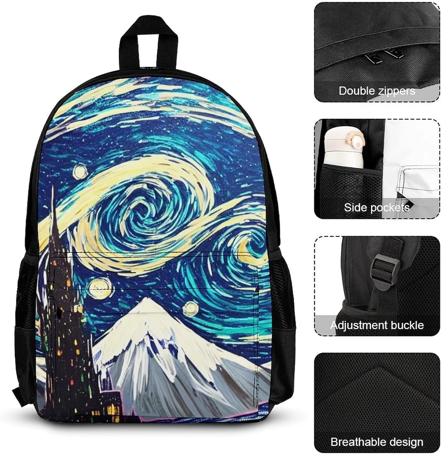 Travel Hiking Bag & Day Pack 3 Piece Daypack Climbing Shoulder Bag Large Capacity Backpack Starry Sky Night Art College Bookbag for Adults