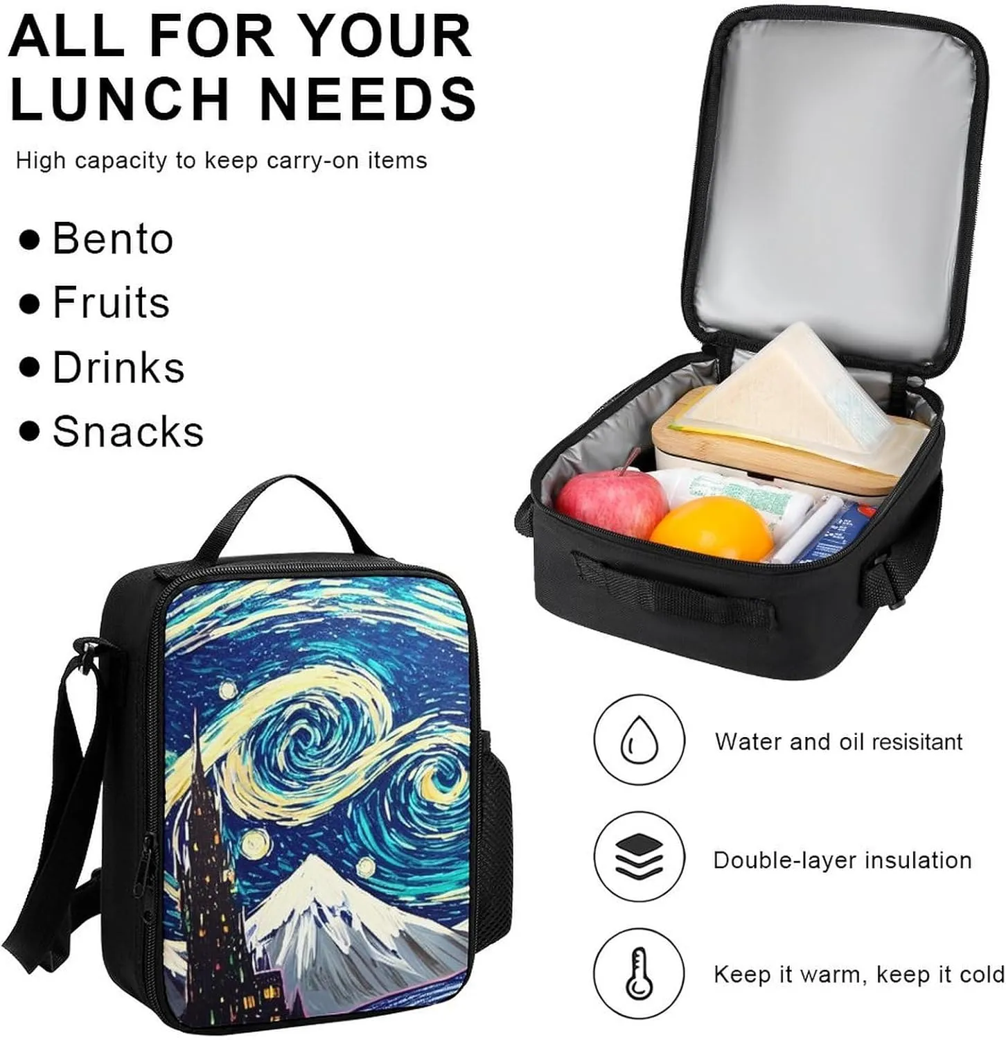 Travel Hiking Bag & Day Pack 3 Piece Daypack Climbing Shoulder Bag Large Capacity Backpack Starry Sky Night Art College Bookbag for Adults