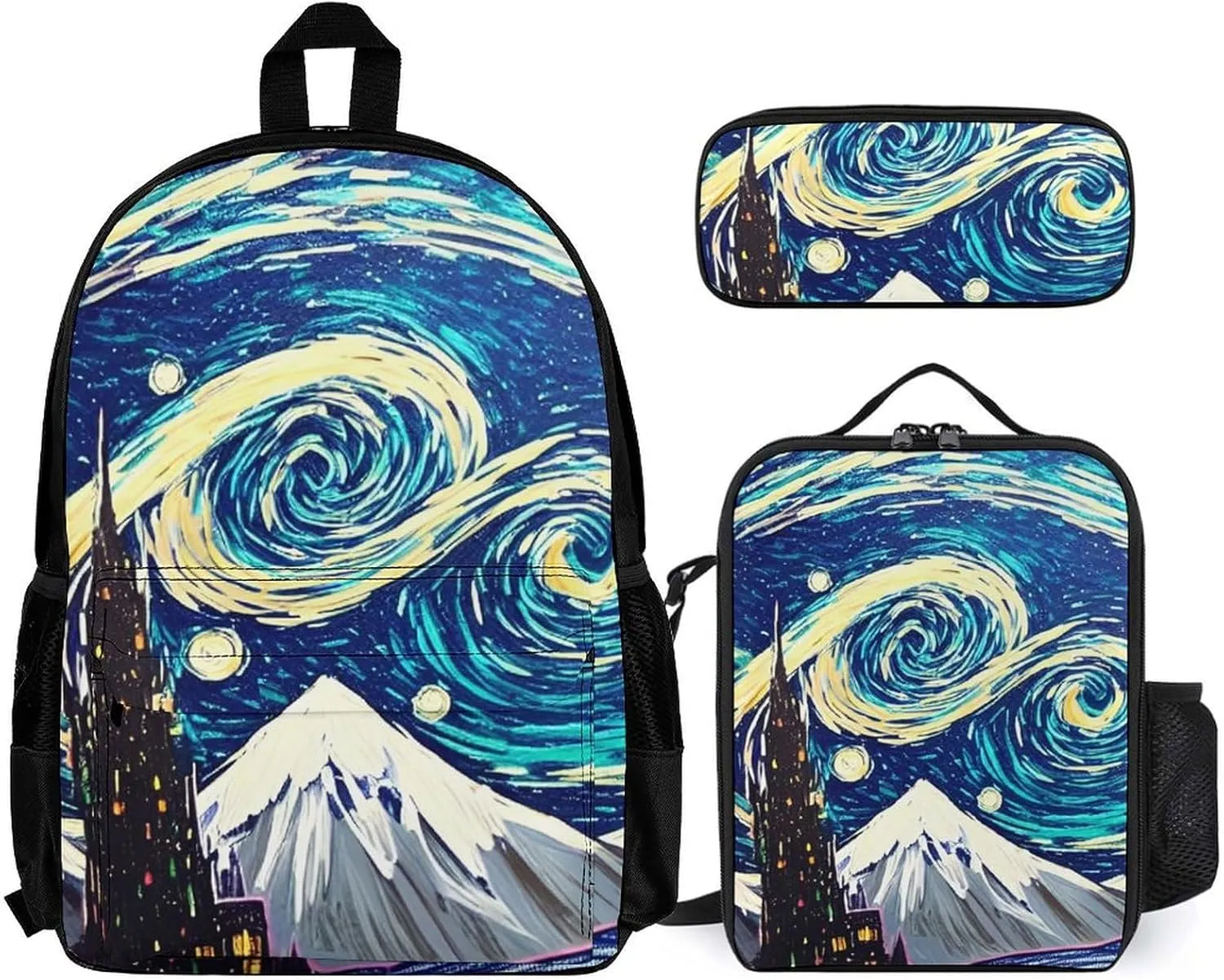 Travel Hiking Bag & Day Pack 3 Piece Daypack Climbing Shoulder Bag Large Capacity Backpack Starry Sky Night Art College Bookbag for Adults