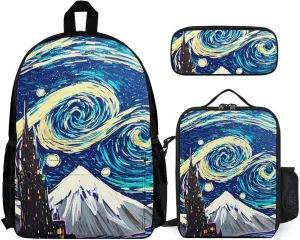 Travel Hiking Bag & Day Pack 3 Piece Daypack Climbing Shoulder Bag Large Capacity Backpack Starry Sky Night Art College Bookbag for Adults