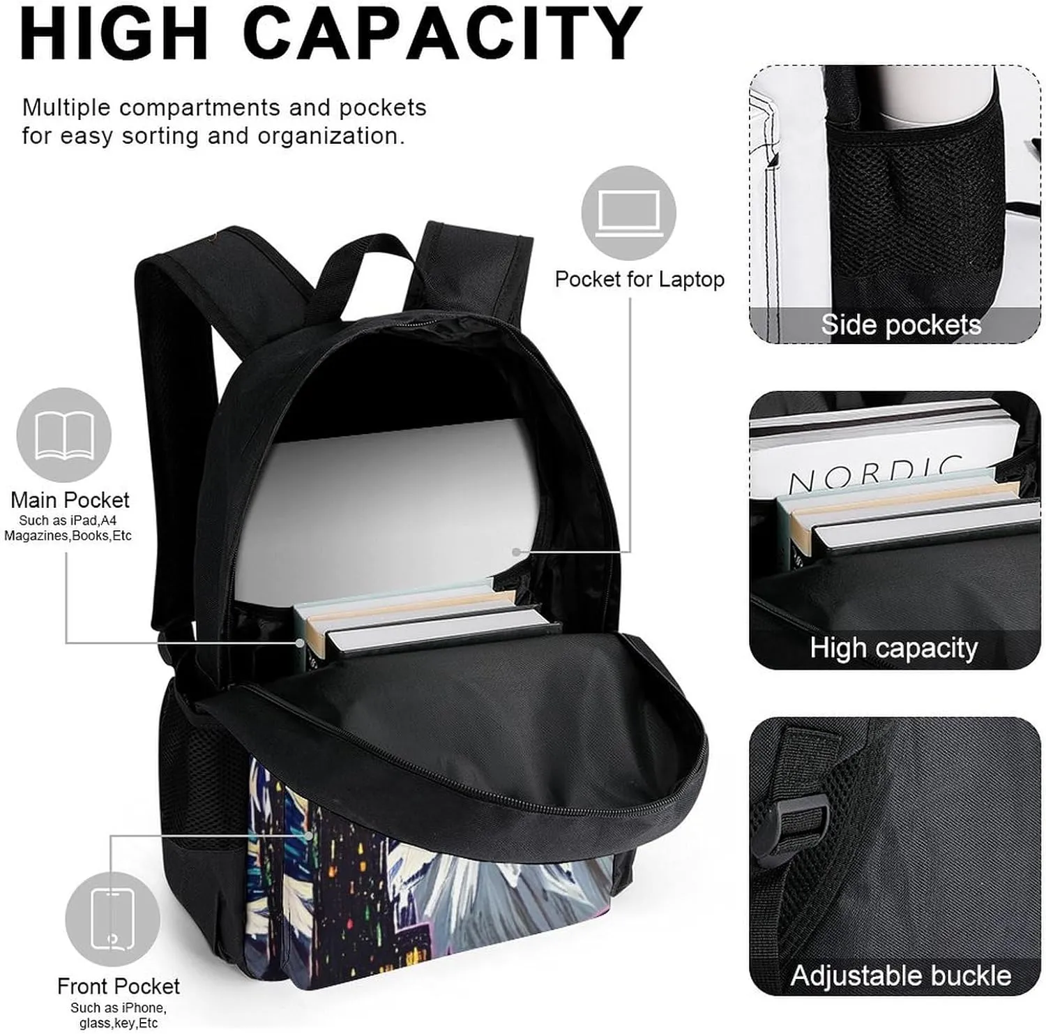Travel Hiking Bag & Day Pack 3 Piece Daypack Climbing Shoulder Bag Large Capacity Backpack Starry Sky Night Art College Bookbag for Adults